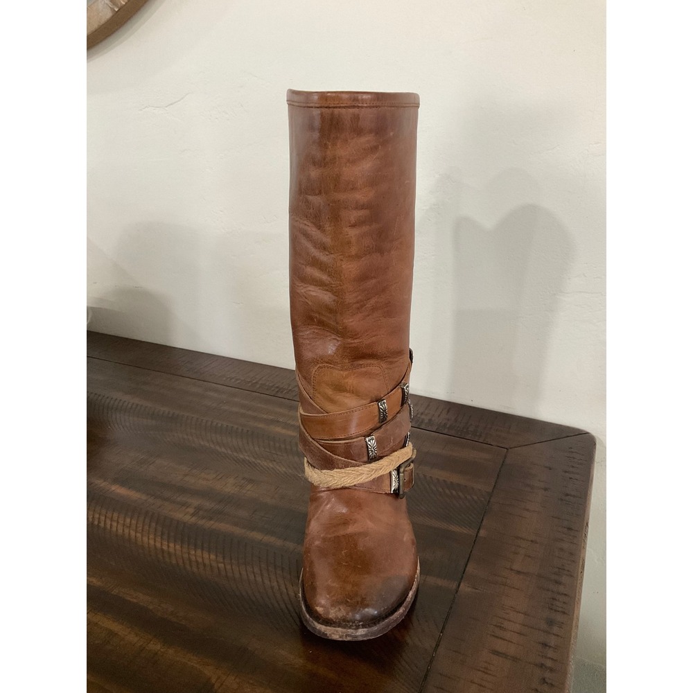 Free Bird Drove Tan Leather Harness Boots Rope Womens 7 distressed - Picture 6 of 16